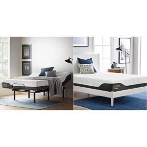 lucid l150 bed base – upholstered frame, queen, charcoal adjustable & 10 inch queen latex hybrid mattress - cooling gel memory foam - responsive latex layer - adaptable - durable steel coils