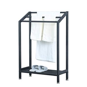 LENGEN Industrial Modern 3 Tier Metal Towel Bar Stand with Shelf for Bathroom, Free Standing Towel Rack,Indoor/Outdoor,Black