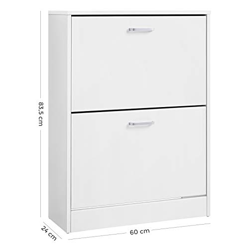 VASAGLE Shoe Cabinet with 2 Flip Doors, Adjustable and Removable Divider, for 12 Pairs of Women's Shoes or 8 Men's Shoes, for Narrow Entrance, 60 x 24 x 83.5 cm (L x W x H), White LBC02WT