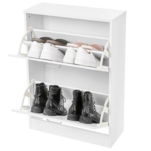 VASAGLE Shoe Cabinet with 2 Flip Doors, Adjustable and Removable Divider, for 12 Pairs of Women's Shoes or 8 Men's Shoes, for Narrow Entrance, 60 x 24 x 83.5 cm (L x W x H), White LBC02WT