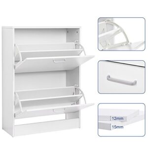 VASAGLE Shoe Cabinet with 2 Flip Doors, Adjustable and Removable Divider, for 12 Pairs of Women's Shoes or 8 Men's Shoes, for Narrow Entrance, 60 x 24 x 83.5 cm (L x W x H), White LBC02WT