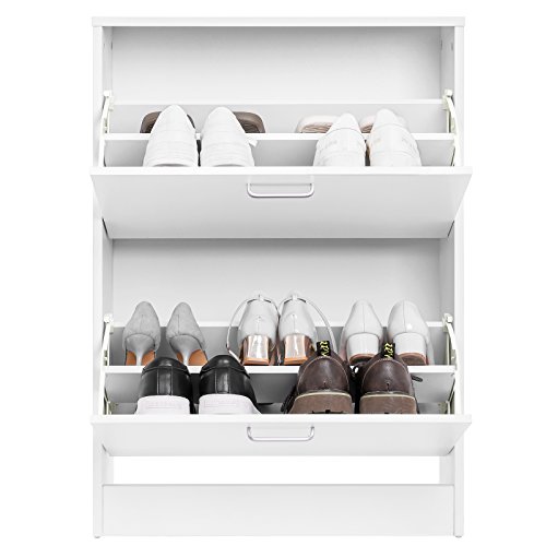 VASAGLE Shoe Cabinet with 2 Flip Doors, Adjustable and Removable Divider, for 12 Pairs of Women's Shoes or 8 Men's Shoes, for Narrow Entrance, 60 x 24 x 83.5 cm (L x W x H), White LBC02WT