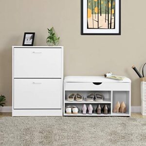 VASAGLE Shoe Cabinet with 2 Flip Doors, Adjustable and Removable Divider, for 12 Pairs of Women's Shoes or 8 Men's Shoes, for Narrow Entrance, 60 x 24 x 83.5 cm (L x W x H), White LBC02WT