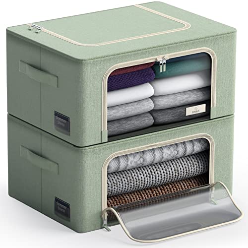 Sorbus Storage Bins with Metal Frame - Stackable & Foldable Clothes Organizer Bags - Oxford Fabric Storage Containers with Large Clear Window & Carry Handles, Organization for Bedroom, Closet, Bedding, Linens, sheet, Pillow, Blanket, Clothes, Books, and t