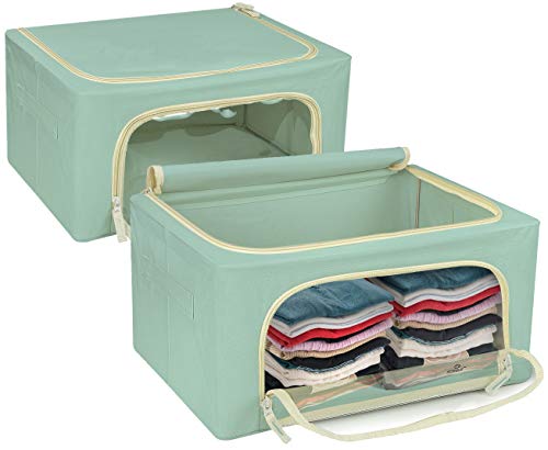 Sorbus Storage Bins with Metal Frame - Stackable & Foldable Clothes Organizer Bags - Oxford Fabric Storage Containers with Large Clear Window & Carry Handles, Organization for Bedroom, Closet, Bedding, Linens, sheet, Pillow, Blanket, Clothes, Books, and t