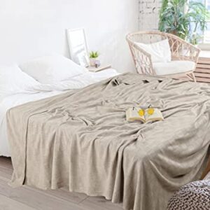 Utopia Bedding 100% Cotton Blanket (Throw Size - 60x50 Inches) 350GSM Lightweight Thermal Blanket, Soft Breathable Blanket for All Seasons (Khaki)