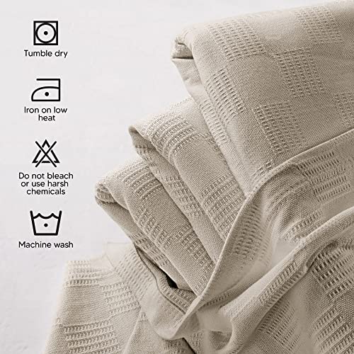 Utopia Bedding 100% Cotton Blanket (Throw Size - 60x50 Inches) 350GSM Lightweight Thermal Blanket, Soft Breathable Blanket for All Seasons (Khaki)