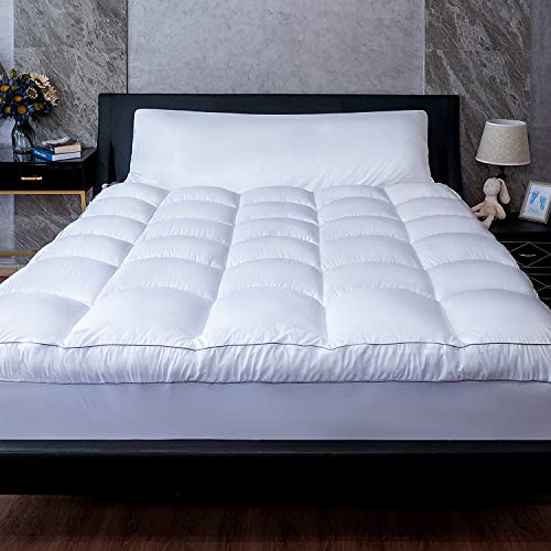 Mattress Topper Queen, Cooling Plush Bed Topper Thick Mattress Pillow Top Mattress Pad, Hotel Quality Down Alternative Pillow Topper for Queen Size Bed with Deep Pocket, Soft Feather Bed Toppers