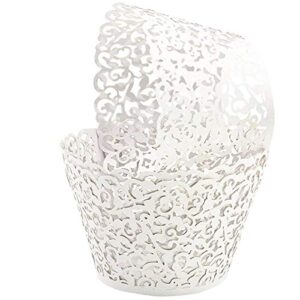 golf 100pcs cupcake wrappers artistic bake cake paper filigree little vine lace laser cut liner baking cup wraps muffin casetrays for wedding party birthday decoration (white)