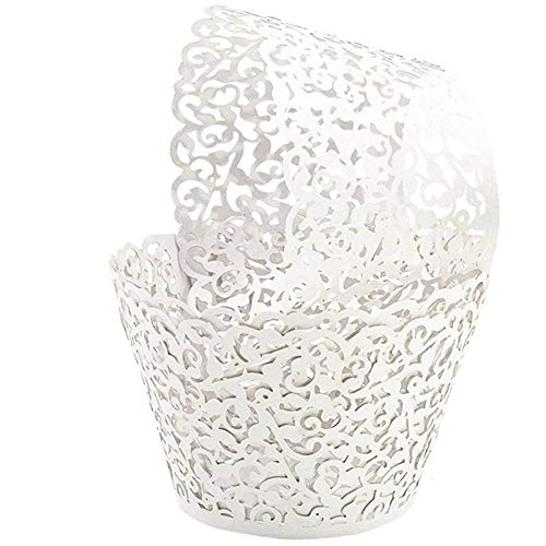 GOLF 100Pcs Cupcake Wrappers Artistic Bake Cake Paper Filigree Little Vine Lace Laser Cut Liner Baking Cup Wraps Muffin CaseTrays for Wedding Party Birthday Decoration (White)