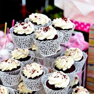 GOLF 100Pcs Cupcake Wrappers Artistic Bake Cake Paper Filigree Little Vine Lace Laser Cut Liner Baking Cup Wraps Muffin CaseTrays for Wedding Party Birthday Decoration (White)