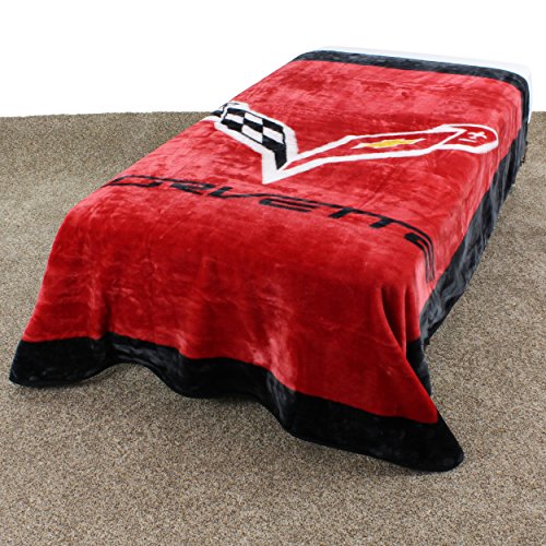 College Covers CORTH Soft Raschel Corvette Plush Throw Blanket, 63" x 86", Red