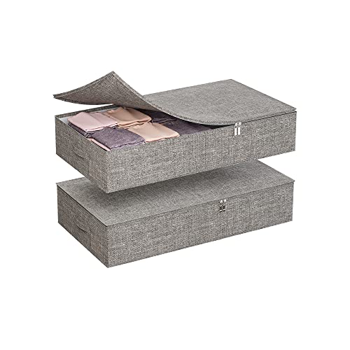 KLONVS Foldable Underbed Storage,Under Bed Storage Containers with Lids (Set of 2) for Clothing, Shoes. Clothe Storage Container with Lid, 30 x 15 x 6.7inch, Grey