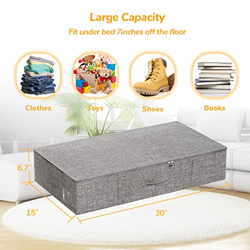 KLONVS Foldable Underbed Storage,Under Bed Storage Containers with Lids (Set of 2) for Clothing, Shoes. Clothe Storage Container with Lid, 30 x 15 x 6.7inch, Grey