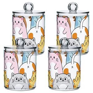 MNSRUU 2 Pack Qtip Holder Organizer Dispenser Cute Cats Happy Kitten Bathroom Storage Canister Cotton Ball Holder Bathroom Containers for Cotton Swabs/Pads/Floss