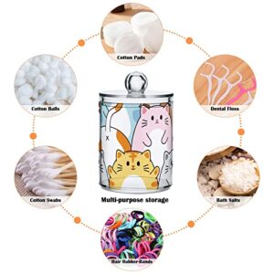 MNSRUU 2 Pack Qtip Holder Organizer Dispenser Cute Cats Happy Kitten Bathroom Storage Canister Cotton Ball Holder Bathroom Containers for Cotton Swabs/Pads/Floss