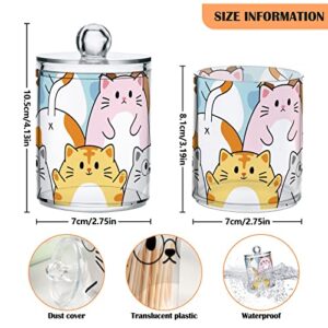 MNSRUU 2 Pack Qtip Holder Organizer Dispenser Cute Cats Happy Kitten Bathroom Storage Canister Cotton Ball Holder Bathroom Containers for Cotton Swabs/Pads/Floss