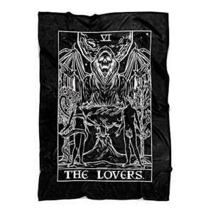 the lovers tarot card throw blanket - grim reaper gothic couple valentines day halloween home decor (black & white) (60" x 50")