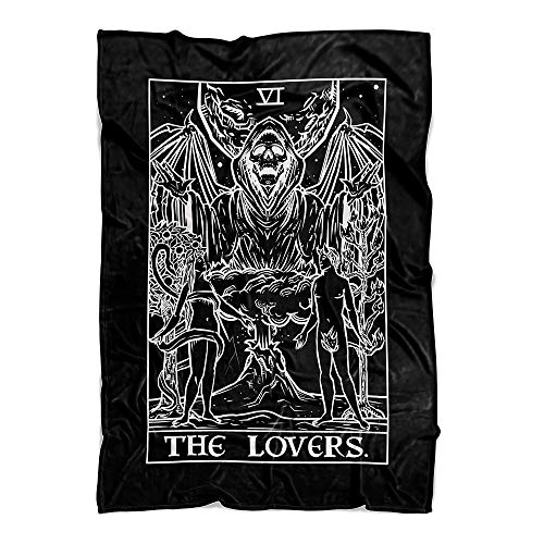 The Lovers Tarot Card Throw Blanket - Grim Reaper Gothic Couple Valentines Day Halloween Home Decor (Black & White) (60" x 50")