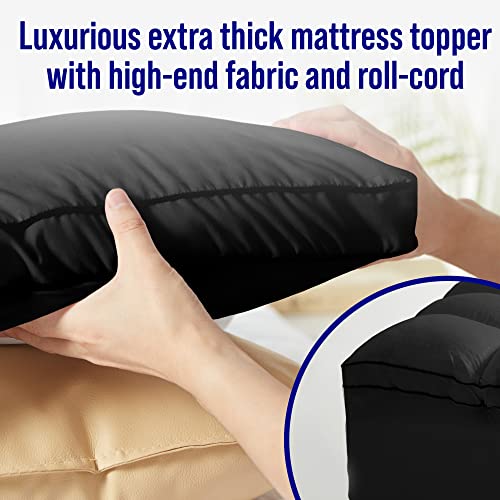 HYLEORY Queen Size Mattress Topper for Back Pain, Extra Thick Cooling Mattress Pad Cover, Down Alternative Overfilled Plush Pillow Top with 8-21 Inch Deep Pocket, Black