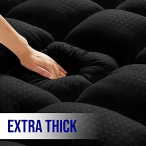 HYLEORY Queen Size Mattress Topper for Back Pain, Extra Thick Cooling Mattress Pad Cover, Down Alternative Overfilled Plush Pillow Top with 8-21 Inch Deep Pocket, Black