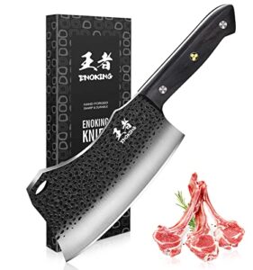 cleaver knife, enoking meat cleaver hand forged serbian chefs knife german high carbon stainless steel butcher knife for meat cutting with full tang and gift box, chinese cleaver for kitchen & outdoor