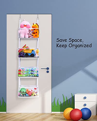 ULG Over Door Organizer with 4 Large Ultra Sturdy & Large Pockets Organizer, 22 lbs Capacity Hanging Storage Organizer with Clear Window for Bedroom Nursery, Baby Kids Toys, Shoes, Diapers, White