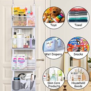 ULG Over Door Organizer with 4 Large Ultra Sturdy & Large Pockets Organizer, 22 lbs Capacity Hanging Storage Organizer with Clear Window for Bedroom Nursery, Baby Kids Toys, Shoes, Diapers, White