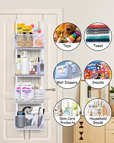 ULG Over Door Organizer with 4 Large Ultra Sturdy & Large Pockets Organizer, 22 lbs Capacity Hanging Storage Organizer with Clear Window for Bedroom Nursery, Baby Kids Toys, Shoes, Diapers, White