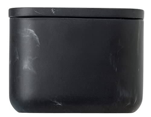 Vigar Zense Collection Black Marble Rectangular Toiletries Container Box with Lid, Holder for Cotton Balls and Hair Accessories, for Modern Luxury Bathroom and Bedroom, Fine Polyresin Stone