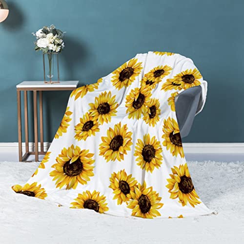 Fukurokuju White Sunflower Flannel Throw Blanket for All Seasons Gift for Daughter Son Mom Dad Soft Cozy Funny Blankets for Sofa Couch Bed Home 40"x30" XSmall for Pets