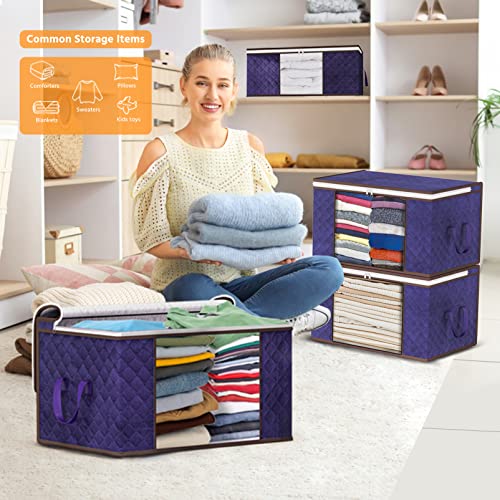 Closet Organizers and Storage, Collapsible Storage Bins, Under Bed Storage Containers with Clear Window, Reinforced Handles, Thick Fabric for Clothing, Comforter, Bedding, Sweater, Pillow, Blanket Storage Bags 6 Pack (Navy Blue) Contains 49L/84L/105L