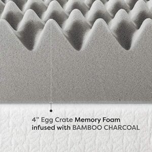 Mellow 4 Inch Egg Crate Memory Foam Mattress Topper with Infusion, Twin