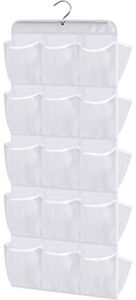 misslo 30 pockets dual sided hanging baby shoe organizer for closet with rotating hanger hanging shoe shelves, white