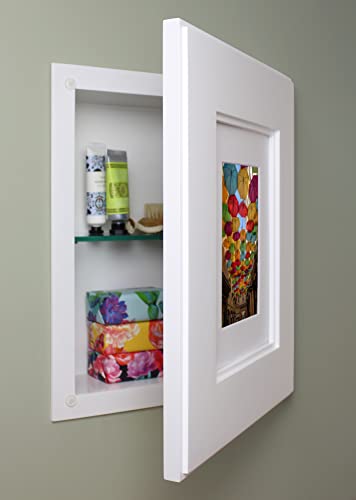 Fox Hollow Furnishings 11x14 Compact Concealed Recessed Picture Frame Medicine Cabinets (Shaker White)