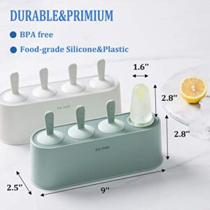 Popsicle Mold with 4 Pops, Silicone Ice Cream Molds Reusable Ice Pop Makers Easy Release Popsicle Tray for DIY Ice Cream Homemade Ice Pop (Green)