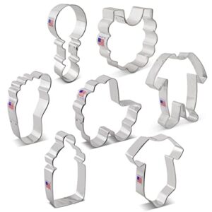 Ann Clark Cookie Cutters 7-Piece Baby Shower Cookie Cutter Set with Recipe Booklet, Onesie, Bib, Rattle, Bottle, Carriage, Foot and Footie PJs