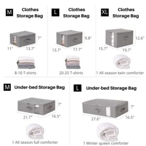 CANFOD Under Bed Storage 2 Pack, Under Bed Storage Containers, Blanket Storage Thick Panel, Underbed Storage Clear Window, Stackable Clothes Storage Bins (L（17.7x13.7x9.8in）for 20-25 T shirts, Light grey)