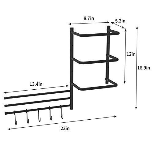 Towel Rack Holder&Organizer, Wall Mounted Metal Bathroom Towel Bar with 3 Swivel Arms 5 S-Hooks for Storage of Towels, Washcloths, Hand Towels, Bags, Hats