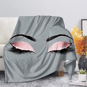 clohomin trendy eye lash in gray print all seasons cozy and comfy throw blanket couch sofa bed flannel blanket soft cover