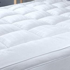 extra thick pillow top 3 inch mattress topper queen size for firm mattress, cooling fluffy cotton hotel mattress bed topper for cloud like sleep & back pain, plush soft pad, fit to 6”-22” mattress