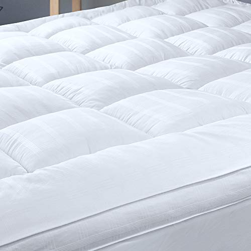 Extra Thick Pillow Top 3 Inch Mattress Topper Queen Size for Firm Mattress, Cooling Fluffy Cotton Hotel Mattress Bed Topper for Cloud Like Sleep & Back Pain, Plush Soft Pad, Fit to 6”-22” Mattress