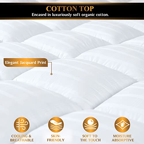 Extra Thick Pillow Top 3 Inch Mattress Topper Queen Size for Firm Mattress, Cooling Fluffy Cotton Hotel Mattress Bed Topper for Cloud Like Sleep & Back Pain, Plush Soft Pad, Fit to 6”-22” Mattress