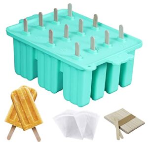 waybesty popsicles molds, 12 pieces silicone popsicle maker molds food grade ice pop mold for ice cream 50 popsicle sticks 50 popsicle bag (12 cavities, blue)