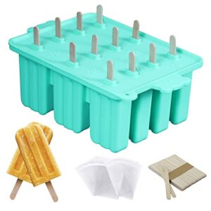 Waybesty Popsicles molds, 12 Pieces Silicone Popsicle Maker Molds Food Grade Ice Pop Mold for ice cream 50 popsicle sticks 50 popsicle bag (12 Cavities, Blue)