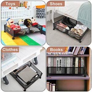 Under Bed Storage Containers with Wheels,2 Pack Black Underbed Storage Shoes Organizer Containers,Upgraded Wheels with Large Capacity Metal Underbed,Storage Containers for Bedroom Clothing Shoes