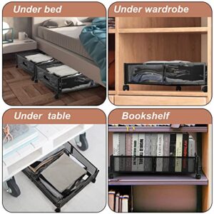 Under Bed Storage Containers with Wheels,2 Pack Black Underbed Storage Shoes Organizer Containers,Upgraded Wheels with Large Capacity Metal Underbed,Storage Containers for Bedroom Clothing Shoes