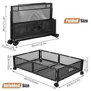 Under Bed Storage Containers with Wheels,2 Pack Black Underbed Storage Shoes Organizer Containers,Upgraded Wheels with Large Capacity Metal Underbed,Storage Containers for Bedroom Clothing Shoes