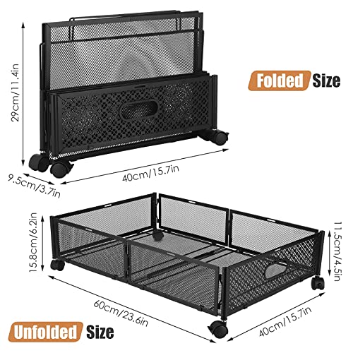 Under Bed Storage Containers with Wheels,2 Pack Black Underbed Storage Shoes Organizer Containers,Upgraded Wheels with Large Capacity Metal Underbed,Storage Containers for Bedroom Clothing Shoes