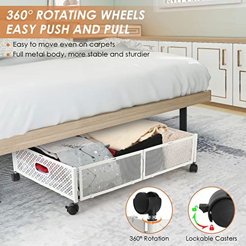 Under Bed Storage Containers with Wheels,2 Pack Black Underbed Storage Shoes Organizer Containers,Upgraded Wheels with Large Capacity Metal Underbed,Storage Containers for Bedroom Clothing Shoes
